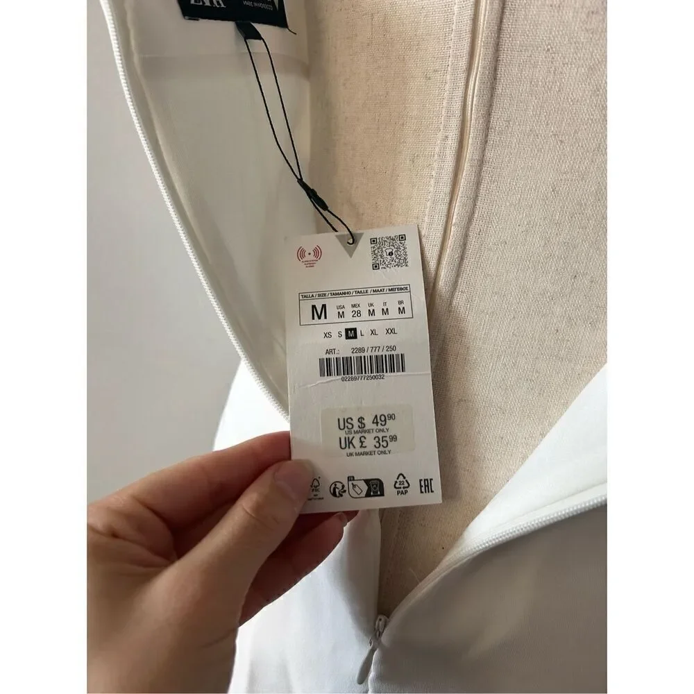 Zara sexy white long dress size medium stretch with cutout on the back